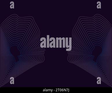 Teste umane composte da righe a reticolo poster psichedelico. Illusione ottica malattia mentale struttura astratta design futuristico retro Illustrazione Vettoriale