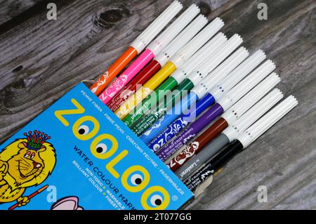 Cairo, Egitto, settembre 27 2023: Pennarelli Zooloo acquerelli, penne ad acquerello di diversi colori per la pittura, concetto Back to School, forniture scolastiche Foto Stock