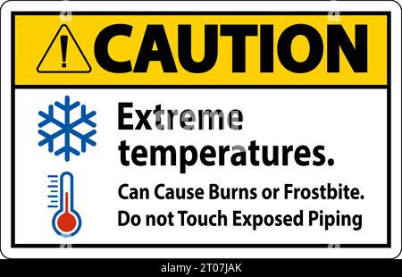 Cartello di attenzione temperature estreme, possono causare ustioni o congelamento, non toccare le tubazioni esposte Illustrazione Vettoriale