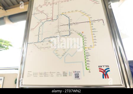 BTS Skytrain mappa percorso a Bangkok, Thailandia. Foto Stock