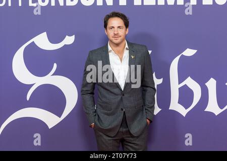 Londra, Regno Unito. 4 ottobre 2023. LONDRA, REGNO UNITO - 4 OTTOBRE 2023: Tom Ackerley partecipa alla prima di "Saltburn" durante la serata di apertura del 67° BFI London Film Festival alla Royal Festival Hall di Londra, Regno Unito il 4 ottobre 2023. (Foto di Wiktor Szymanowicz/NurPhoto) credito: NurPhoto SRL/Alamy Live News Foto Stock