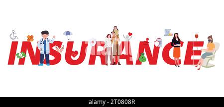 Concetto di assicurazione per medicina assistenza sanitaria e assicurazione familiare carattere di protezione della vita Illustrazione Vettoriale