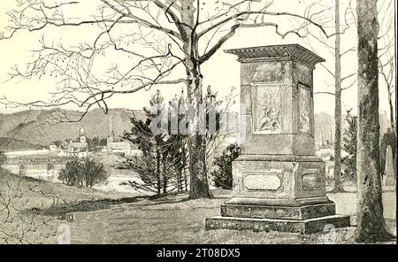 1887 un'incisione del monumento Daniel Boone , Frankfort, Kentucky. Boone (1734-1820) è stato un pioniere e pioniere statunitense. Foto Stock