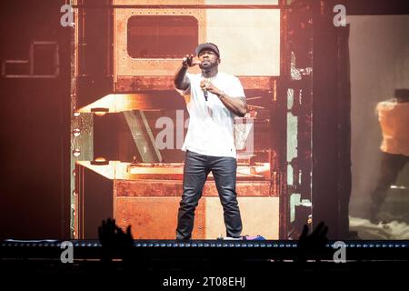 Oslo, Norvegia. 4 ottobre 2023. Il rapper americano 50 Cent esegue un concerto dal vivo all'Oslo Spektrum di Oslo come parte del Final Lap Tour 2023. (Foto: Gonzales Photo/Alamy Live News Foto Stock