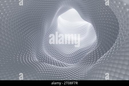 Tunnel bianco astratto, wormhole bianco, rendering 3D. Disegno digitale. Foto Stock