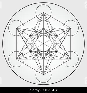 Illustrazione del cubo di Metatron colori bianco e nero geometria sacra simbolo Vector Design Circle Spirituality Universe Mandala Colorful Star Illustrazione Vettoriale