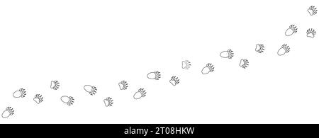 Percorso di impronte di orso. Tracce di impronte di zampe di orsi, panda, orsi grizzly nella neve. Contorno. Bear Trail. Vettore isolato su bianco. Per stampa, tessuti, cartoline, design di libri, giochi, zoo con negozio di animali domestici Illustrazione Vettoriale
