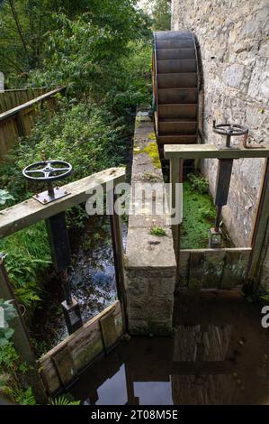 Mill Wheel dettaglio presso il mulino della flotta, Gatehouse of Fleet, Scozia Foto Stock