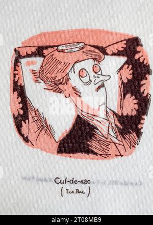 Tovagliolo di cartone degli anni '1950 - scherzo in lingua francese - cUL De Sac - Ice Bag Foto Stock