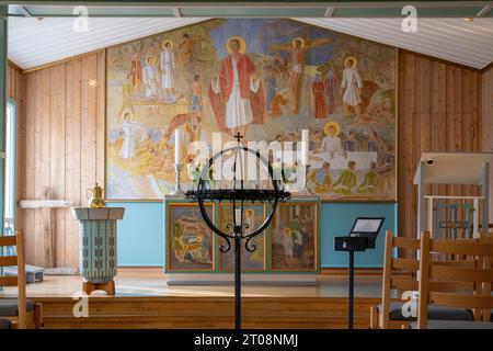 Interno, Var frelsers kirke pa Spitsbergen o la Chiesa del nostro Salvatore su Spitsbergen, la chiesa più settentrionale del mondo, Longyearbyen Foto Stock