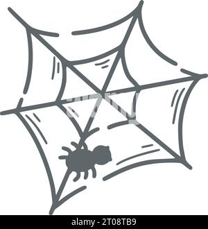 Illustrazione del doodle isolato Spider Web. Disegno clip cobweb con schizzo a linea semplice. Elemento di design Halloween disegnato a mano, vettoriale Illustrazione Vettoriale