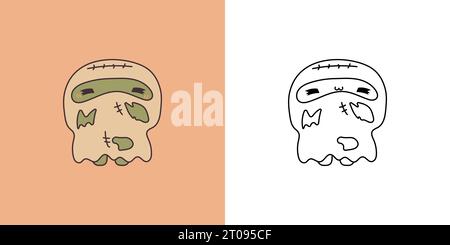 Halloween Kawaii Turtle for Coloring Page and Illustration. Illustrazione Vettoriale
