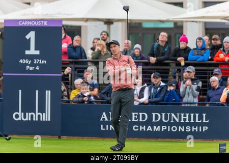 Carnoustie, Scozia. 5 ottobre 2023. Ross Fisher partecipa al primo giorno dell'Alfred Dunhill Links Championship 2023. Crediti: Tim Gray/Alamy Live News Foto Stock