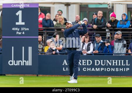 Carnoustie, Scozia. 5 ottobre 2023. Romain Langasque partecipa al primo giorno dell'Alfred Dunhill Links Championship 2023. Crediti: Tim Gray/Alamy Live News Foto Stock