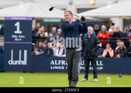 Carnoustie, Scozia. 5 ottobre 2023. Piers Morgan inizia il primo giorno dell'Alfred Dunhill Links Championship 2023. Crediti: Tim Gray/Alamy Live News Foto Stock