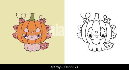 Halloween axolotl multicolore e bianco e nero. Salamandra di Halloween con belle clip art. Illustrazione Vettoriale