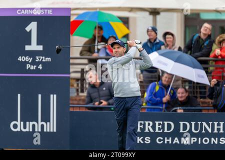 Carnoustie, Scozia. 5 ottobre 2023. Oliver Wilson partecipa al primo giorno dell'Alfred Dunhill Links Championship 2023. Crediti: Tim Gray/Alamy Live News Foto Stock