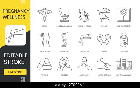 Migliora i contenuti medici e di gravidanza con le nostre icone di ictus modificabili. Include pediatria, diagnosi prenatale, genetica e altro ancora. Icone vettoriali per Illustrazione Vettoriale