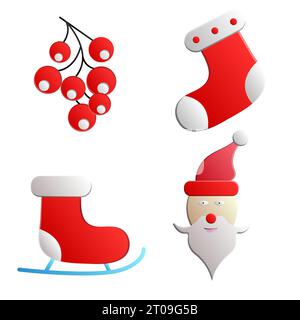 Natale, Capodanno, icona delle feste, grande set. Collezione Flat Style. Deer, vacanza. Illustrazione Vettoriale