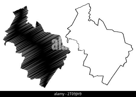 Illustrazione vettoriale della mappa del comune di Midden-Drenthe (Regno dei Paesi Bassi, Olanda, provincia di Drenthe), schizzo a forma di scribbling Midden Drenthe o Middenv Illustrazione Vettoriale