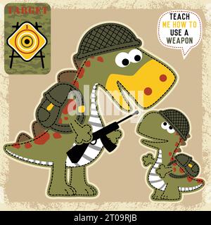Divertenti dinosauri in costume da soldato, illustrazioni di cartoni animati vettoriali Illustrazione Vettoriale