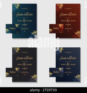 collezione di set di inviti per matrimoni orientali con carta reale geometrica ed elegante, mega bundle di elementi dorati geometrici e illustrati Illustrazione Vettoriale