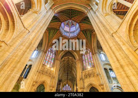 Ammira la magnifica architettura della lanterna ottagonale presso la cattedrale di Ely, Cambridgeshire, Inghilterra, Regno Unito Foto Stock