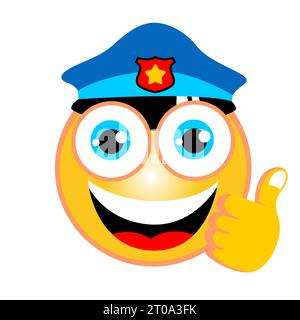 cartone animato vettoriale con emoticon poliziotto con pollice in alto Illustrazione Vettoriale