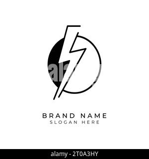 Logo Letter o Electric, modello icona disegno Thunder Bolt, illustrazione vettoriale Illustrazione Vettoriale