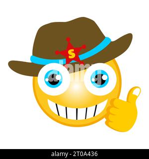 cartoni animati vettoriali di emoji cowboy con pollice in alto Illustrazione Vettoriale