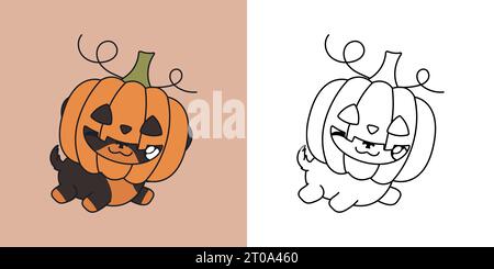 Halloween Rottweiler Dog multicolore e bianco e nero. Bellissimo cucciolo di Halloween Clip Art Illustrazione Vettoriale