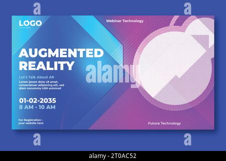 webinar metaversi sull'innovazione futuristica, tecnologia virtuale e design di banner a stampa con tecnologia neon futura Illustrazione Vettoriale