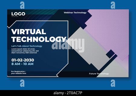 webinar metaversi sull'innovazione futuristica tecnologia virtuale e modello di progettazione di banner per la stampa con tecnologia neon futura Illustrazione Vettoriale