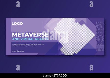 webinar metaversi sull'innovazione futuristica tecnologia virtuale e design di banner neon della tecnologia moderna del futuro Illustrazione Vettoriale