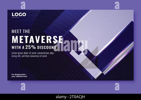 webinar metaversi sull'innovazione futuristica tecnologia di realtà virtuale e modello di banner per la futura tecnologia neon Illustrazione Vettoriale