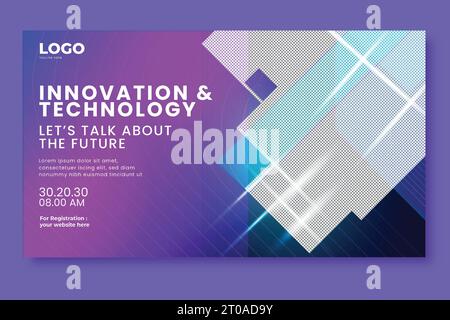webinar sull'innovazione futuristica tecnologia virtuale e design di banner stampati con tecnologia neon futura Illustrazione Vettoriale