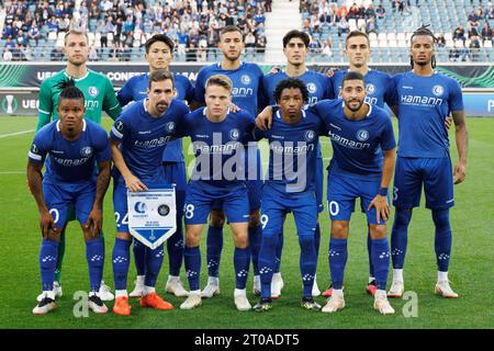 Gent, Belgio. 5 ottobre 2023. I giocatori di Gent nella foto davanti a una partita di calcio tra la squadra di calcio belga KAA Gent e l'israeliano Maccabi Tel Aviv, giovedì 05 ottobre 2023 a Gent, il giorno 2 della fase a gironi della UEFA Conference League, nel gruppo B. BELGA FOTO KURT DESPLENTER credito: Belga News Agency/Alamy Live News Foto Stock