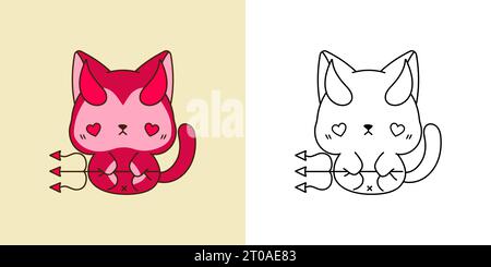 Clipart Halloween gatto siamese multicolore e bianco e nero. Carino Clip Art Halloween Mammal. Illustrazione Vettoriale