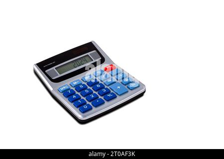 Calcolatrice con numero 2024 isolato su bianco. Foto Stock