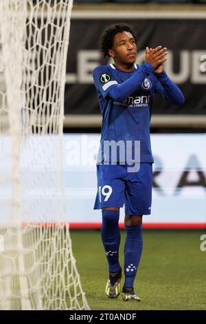 Gent, Belgio. 5 ottobre 2023. Gent's Malick Fofana nella foto durante una partita di calcio tra la squadra belga KAA Gent e l'israeliano Maccabi Tel Aviv, giovedì 05 ottobre 2023 a Gent, il giorno 2 della fase a gironi della UEFA Conference League, nel gruppo B. BELGA FOTO KURT DESPLENTER credito: Belga News Agency/Alamy Live News Foto Stock