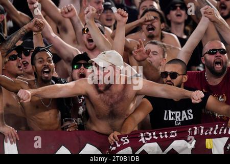 Roma, Italia. 5 ottobre 2023. Tifosi del Servette durante la partita di calcio del gruppo G Europa League tra AS Roma e Servette FC allo stadio Olimpico di Roma, 5 ottobre 2023. Crediti: Insidefoto di andrea staccioli/Alamy Live News Foto Stock