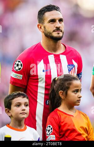 Madrid, Spagna. 4 ottobre 2023. Madrid - Jorge Resurreccion Merodio Koke dell'Atletico Madrid durante la seconda tappa della fase a gironi della UEFA Champions League tra Atletico Madrid e Feyenoord all'Estadio Metropolitano il 4 ottobre 2023 a Madrid, in Spagna. Credito: Immagini da Box a Box/Alamy Live News Foto Stock