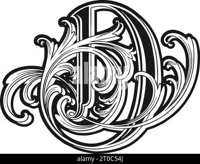 Regal Flourish Lettering vintage logo monogramma D silhouette illustrazioni vettoriali per il logo del tuo lavoro, t-shirt di merchandisse, adesivi e disegni di etichette, Illustrazione Vettoriale