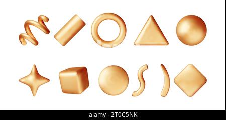 Set Confetti 3D Party Gold Isolated on White. Illustrazione Vettoriale