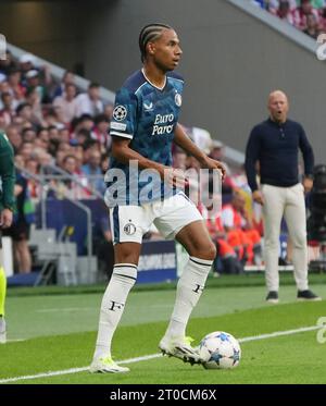 Madrid, Espagne. 4 ottobre 2023. Calvin Stengs di Feyenoord durante la partita di calcio di UEFA Champions League, gruppo e tra Atletico de Madrid e Feyenoord il 4 ottobre 2023 allo stadio Civitas Metropolitano di Madrid, Spagna - foto Laurent Lairys/DPPI Credit: DPPI Media/Alamy Live News Foto Stock