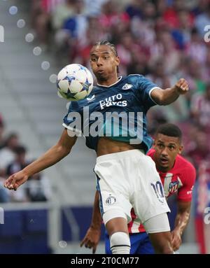 Madrid, Espagne. 4 ottobre 2023. Calvin Stengs di Feyenoord durante la partita di calcio di UEFA Champions League, gruppo e tra Atletico de Madrid e Feyenoord il 4 ottobre 2023 allo stadio Civitas Metropolitano di Madrid, Spagna - foto Laurent Lairys/DPPI Credit: DPPI Media/Alamy Live News Foto Stock