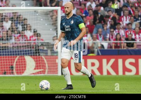 Madrid, Espagne. 4 ottobre 2023. Gernot Trauner del Feyenoord durante la partita di calcio di UEFA Champions League, gruppo e tra Atletico de Madrid e Feyenoord il 4 ottobre 2023 allo stadio Civitas Metropolitano di Madrid, Spagna - foto Laurent Lairys/DPPI Credit: DPPI Media/Alamy Live News Foto Stock