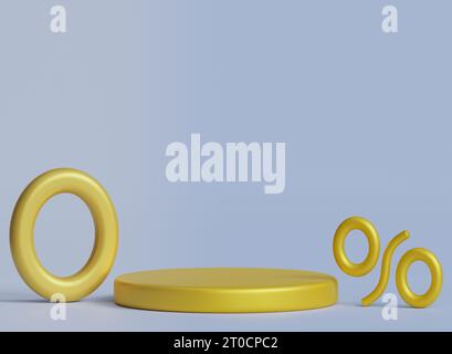 0% di sconto oro.Gold podio geometrico podio 3d.sfondo minimalista astratto.Zero commissione.sconto oro promozione Foto Stock