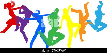 La Street Dance con la silhouette dei ballerini pone le silhouette Illustrazione Vettoriale