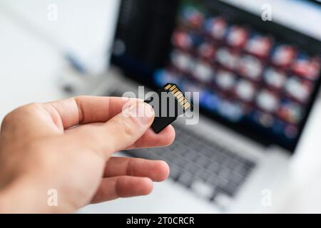 Scheda flash micro SD, chip. Foto Stock